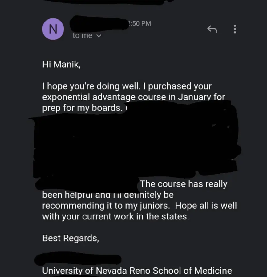 Student testimonial screenshot
