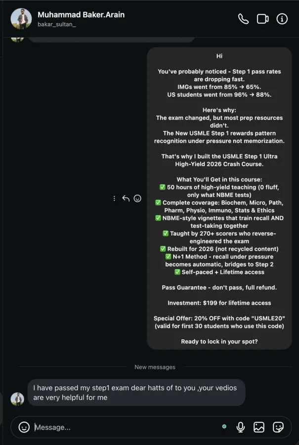 Student testimonial screenshot