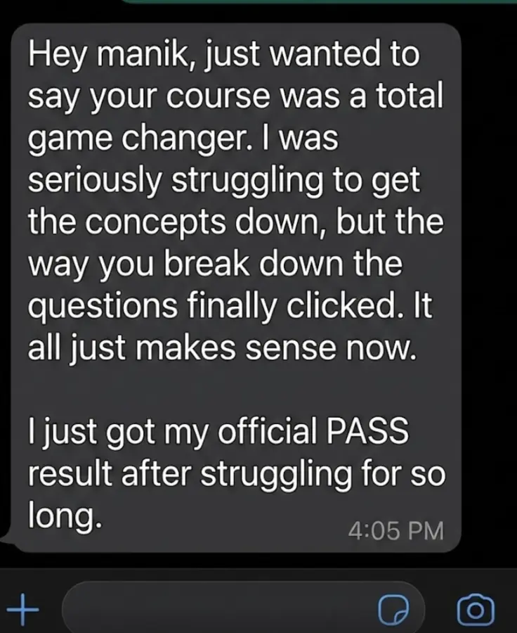 Student testimonial screenshot