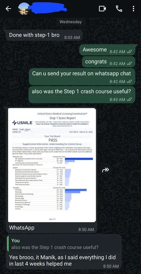 Student testimonial screenshot