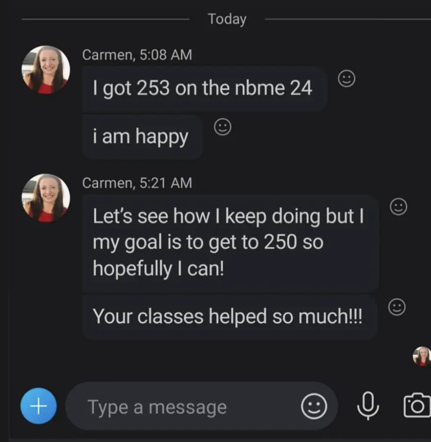 Student testimonial screenshot