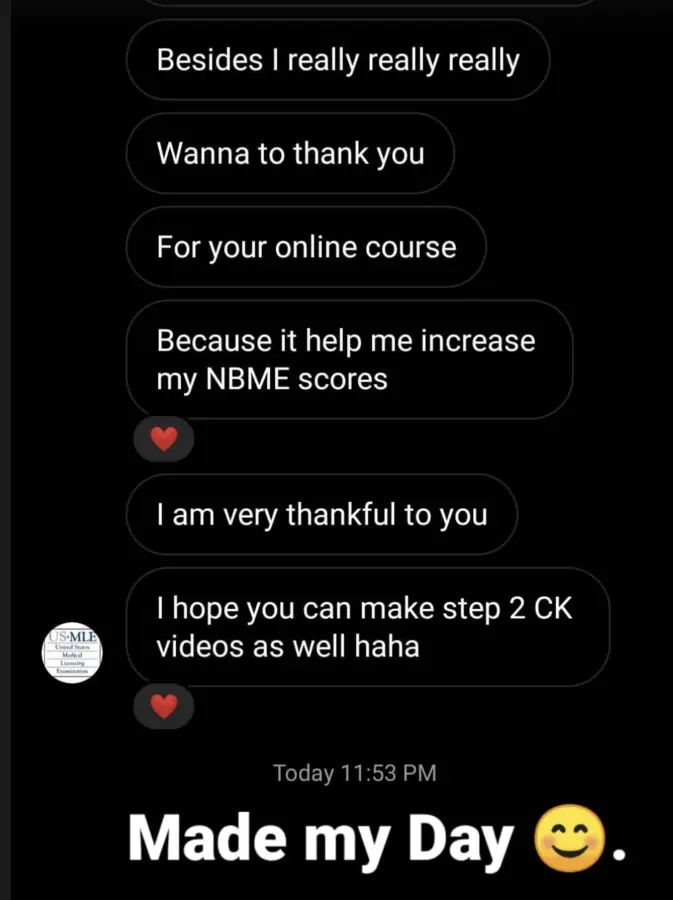 Student testimonial screenshot