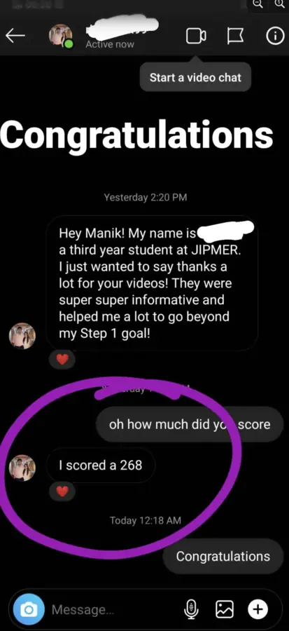Student testimonial screenshot