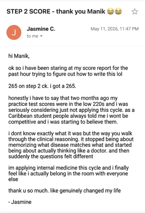 Student testimonial screenshot
