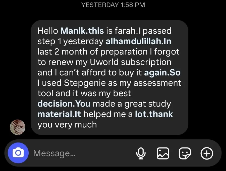 Student testimonial screenshot