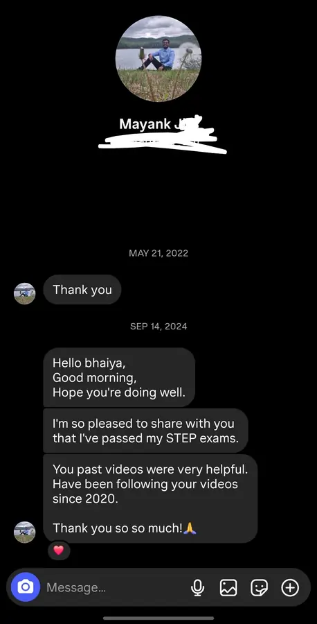 Student testimonial screenshot