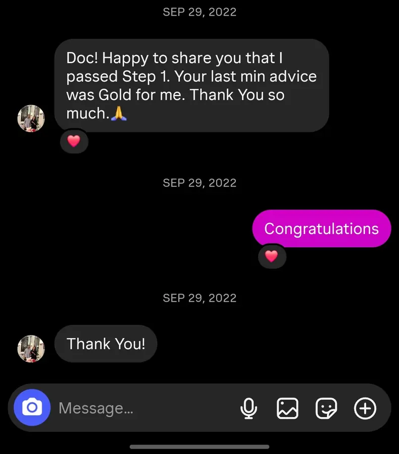 Student testimonial screenshot