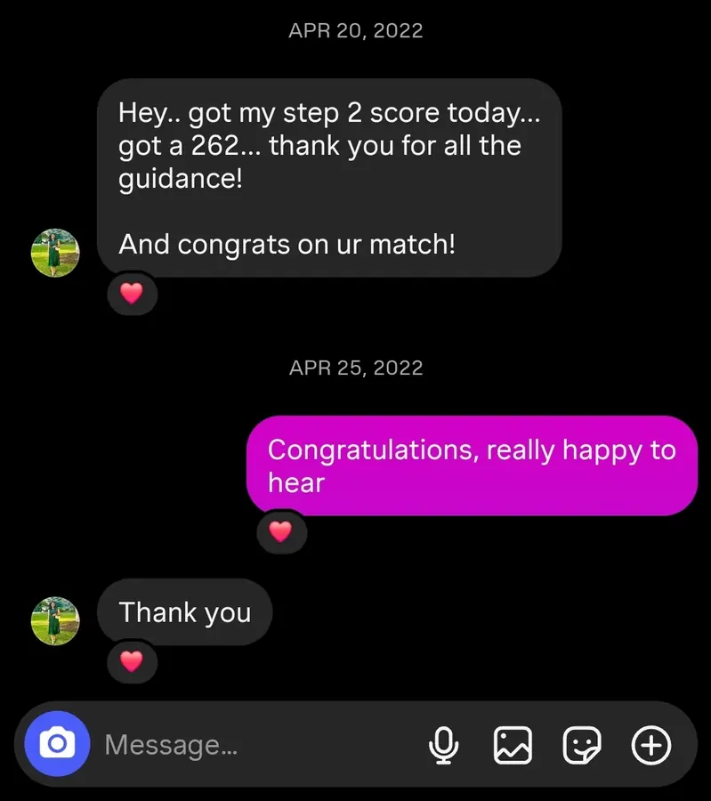Student testimonial screenshot