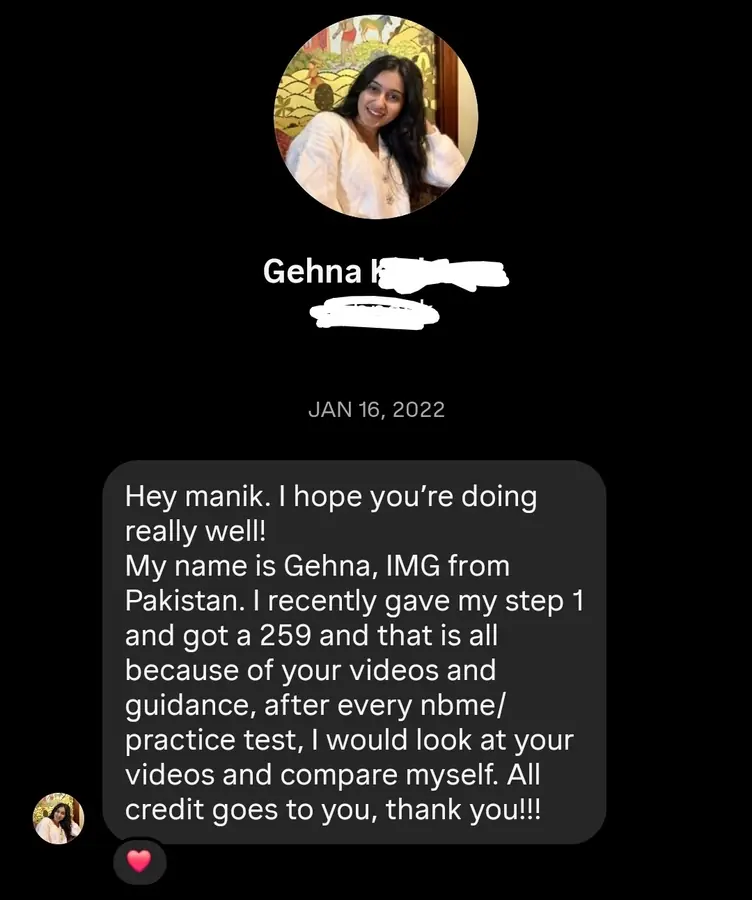 Student testimonial screenshot
