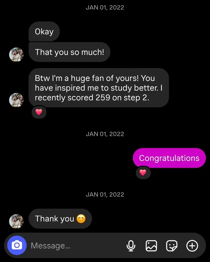 Student testimonial screenshot
