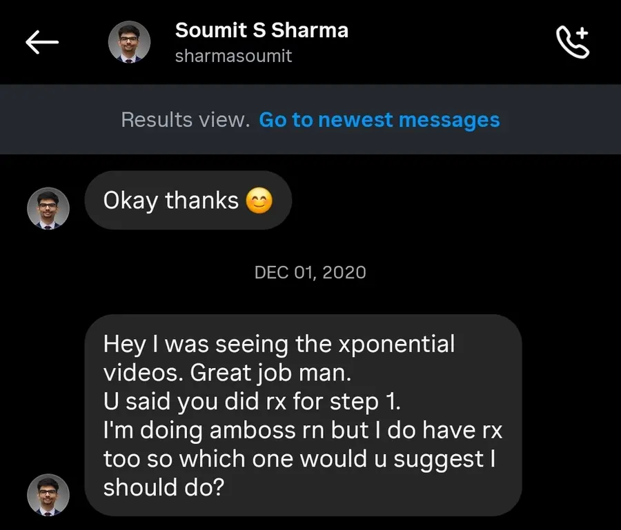 Student testimonial screenshot