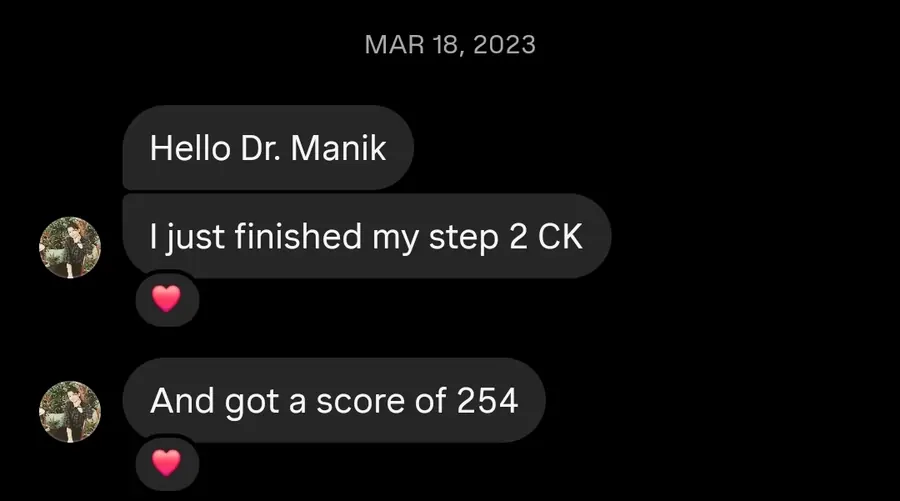 Student testimonial screenshot