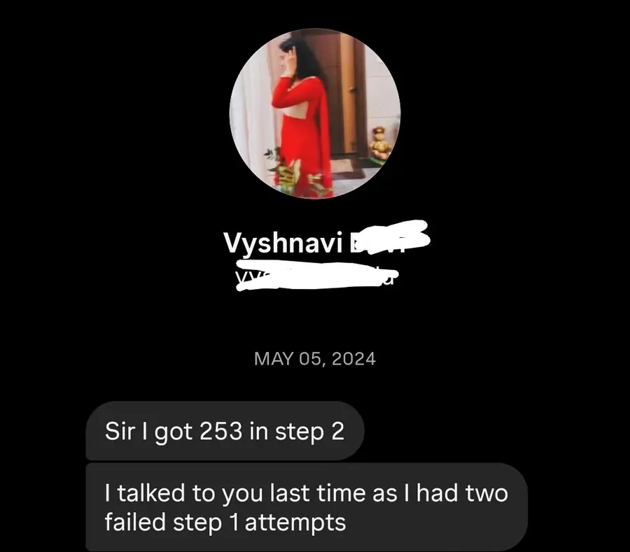 Student testimonial screenshot