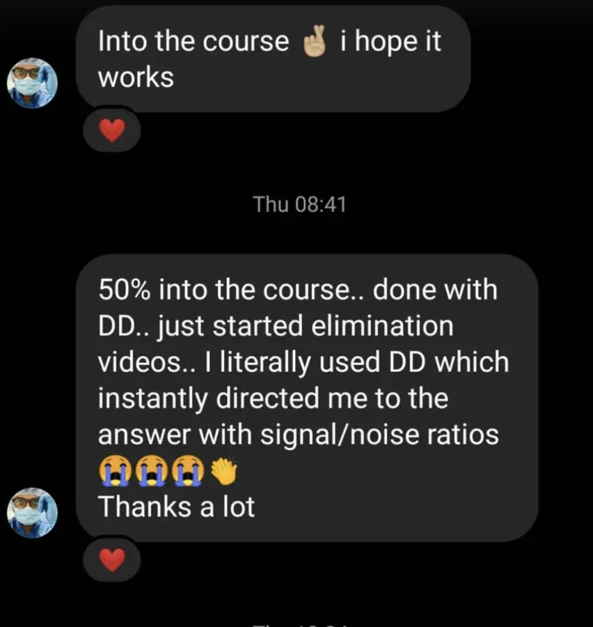 Student testimonial screenshot