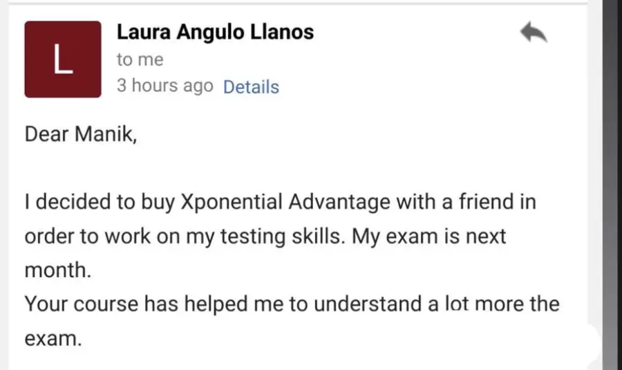 Student testimonial screenshot
