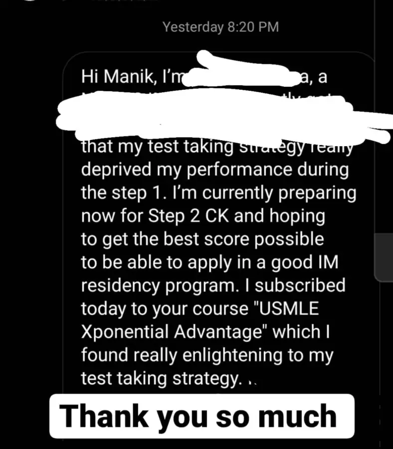 Student testimonial screenshot