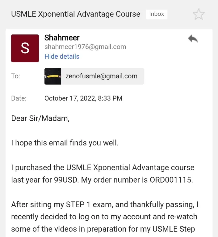 Student testimonial screenshot