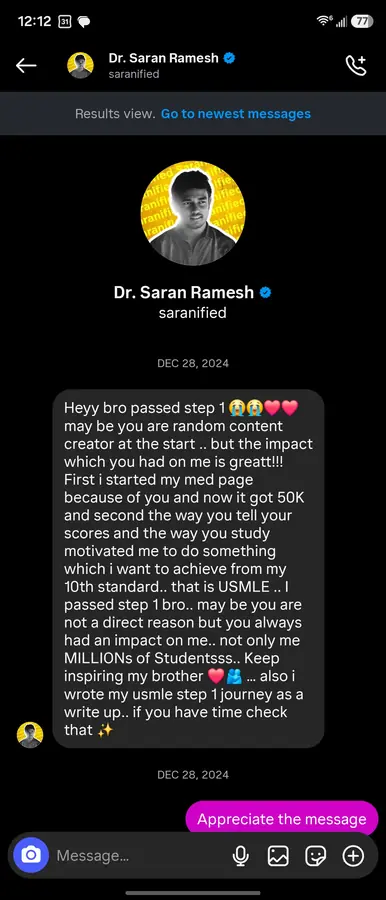 Student testimonial screenshot