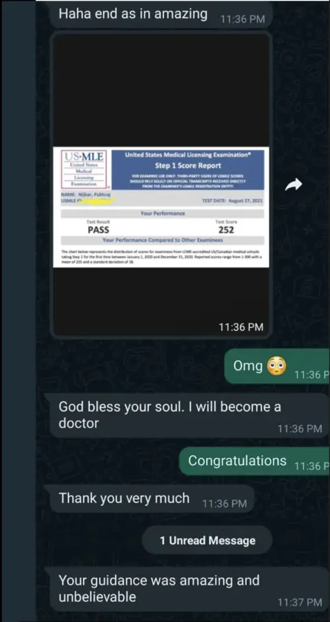 Student testimonial screenshot