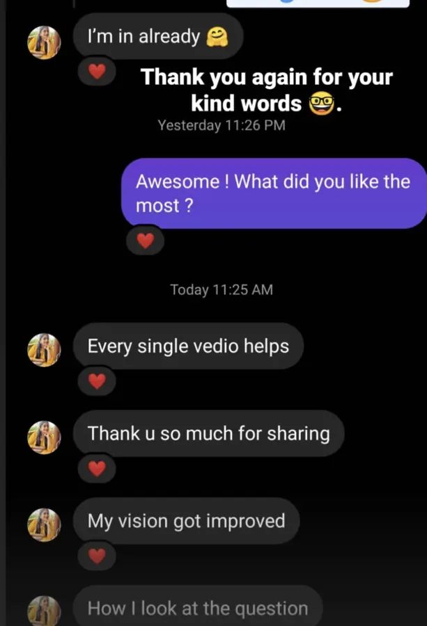 Student testimonial screenshot
