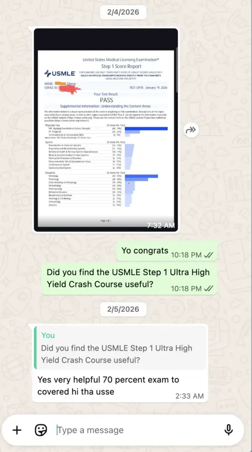 Student testimonial screenshot