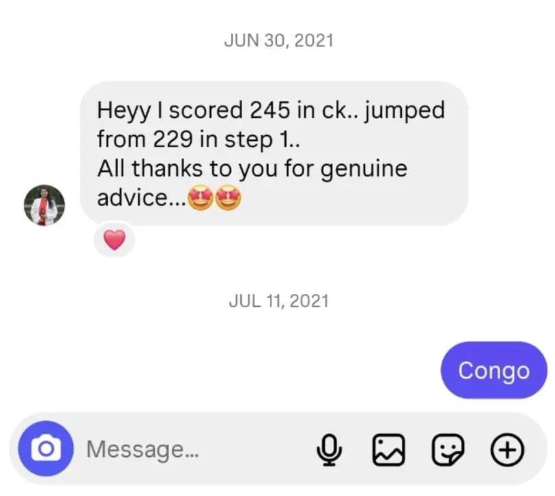 Student testimonial screenshot