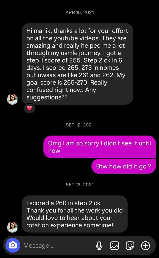 Student testimonial screenshot